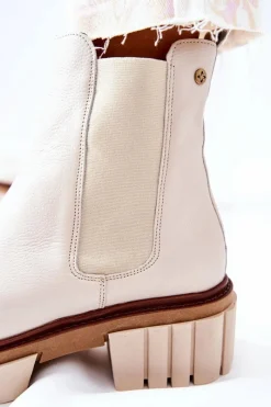 Sale Skórzane Botki Workery Beżowe 05312-04 Damskie Botki Maciejka|Brązowe I Beżowe Botki