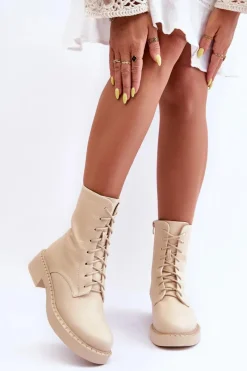 Botki Sznurowane|Brązowe I Beżowe Botki><noscript><img width=