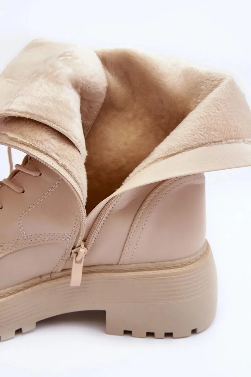 Botki Sznurowane|Brązowe I Beżowe Botki>Boto Skórzane Botki Workery Na Płaskim Obcasie Z Klamrą Jasnobeżowe Samivlo