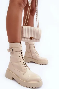 Botki Sznurowane|Brązowe I Beżowe Botki><noscript><img width=