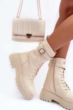 Botki Sznurowane|Brązowe I Beżowe Botki><noscript><img width=