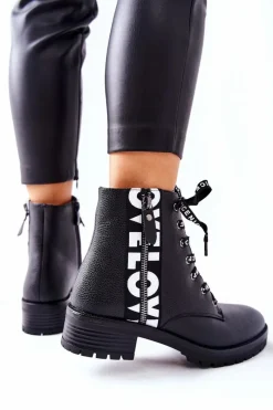 Botki Sznurowane|Czarne Botki><noscript><img width=