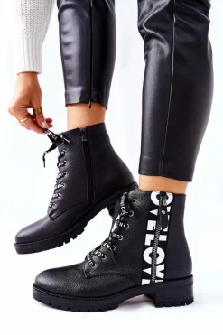 Botki Sznurowane|Czarne Botki><noscript><img width=