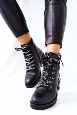 Botki Sznurowane|Czarne Botki><noscript><img width=