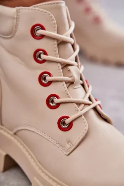 Best Skórzane Botki Workery Na Suwak Beżowe Messa Damskie Botki Sznurowane|Botki Zimowe Damskie