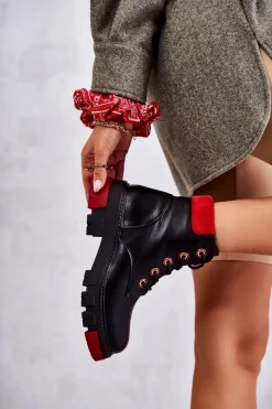 New Boto Skórzane Botki Workery Na Suwak Czarne Messa