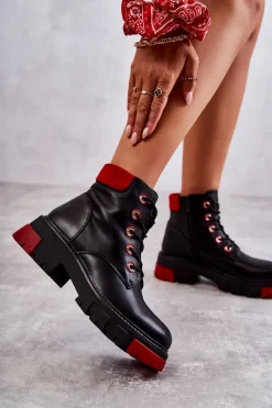 New Boto Skórzane Botki Workery Na Suwak Czarne Messa