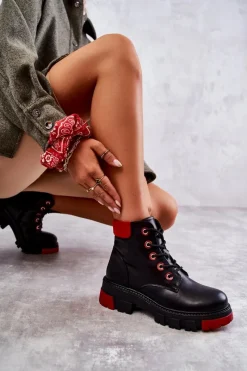 New Boto Skórzane Botki Workery Na Suwak Czarne Messa