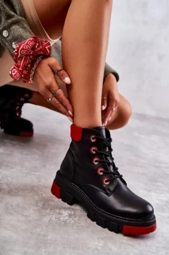 New Boto Skórzane Botki Workery Na Suwak Czarne Messa