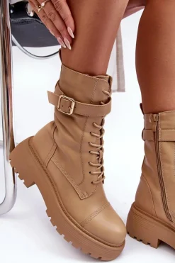 Botki Sznurowane|Brązowe I Beżowe Botki><noscript><img width=