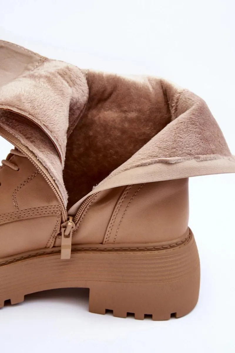 Botki Sznurowane|Brązowe I Beżowe Botki>Boto Skórzane Botki Workery Na Płaskim Obcasie Z Klamrą Beżowe Samivlo