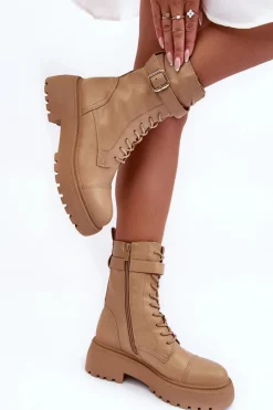 Botki Sznurowane|Brązowe I Beżowe Botki><noscript><img width=