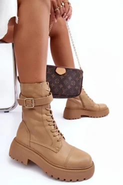 Botki Sznurowane|Brązowe I Beżowe Botki><noscript><img width=