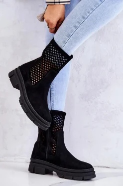 Botki Wiosenne|Czarne Botki>Boto Skórzane Botki Workery Nicole Czarne 2711 Czarny