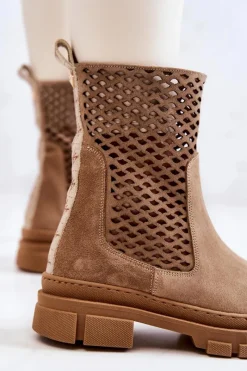 Boto Skórzane Botki Workery Nicole Jasnobrązowe 2711 Brązowy