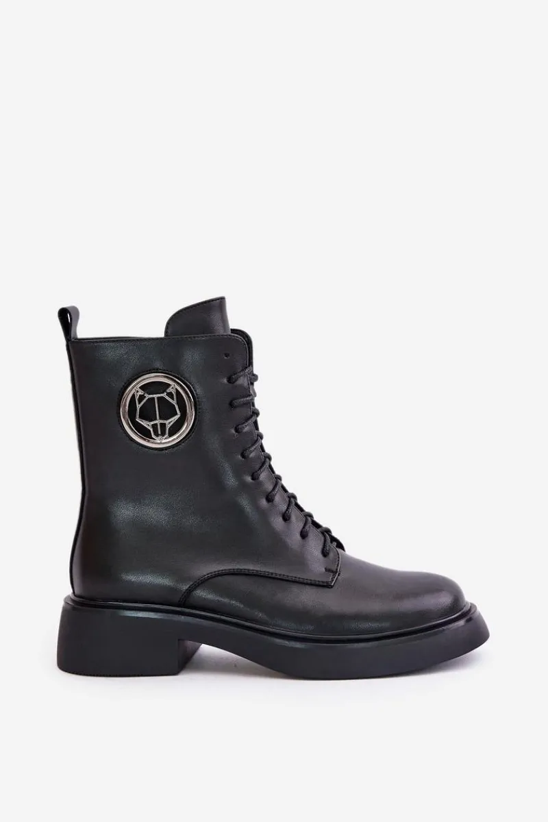 Hot Boto Skórzane Botki Workery Ocieplane Na Zamek Z Ozdobą Czarne Lorevine