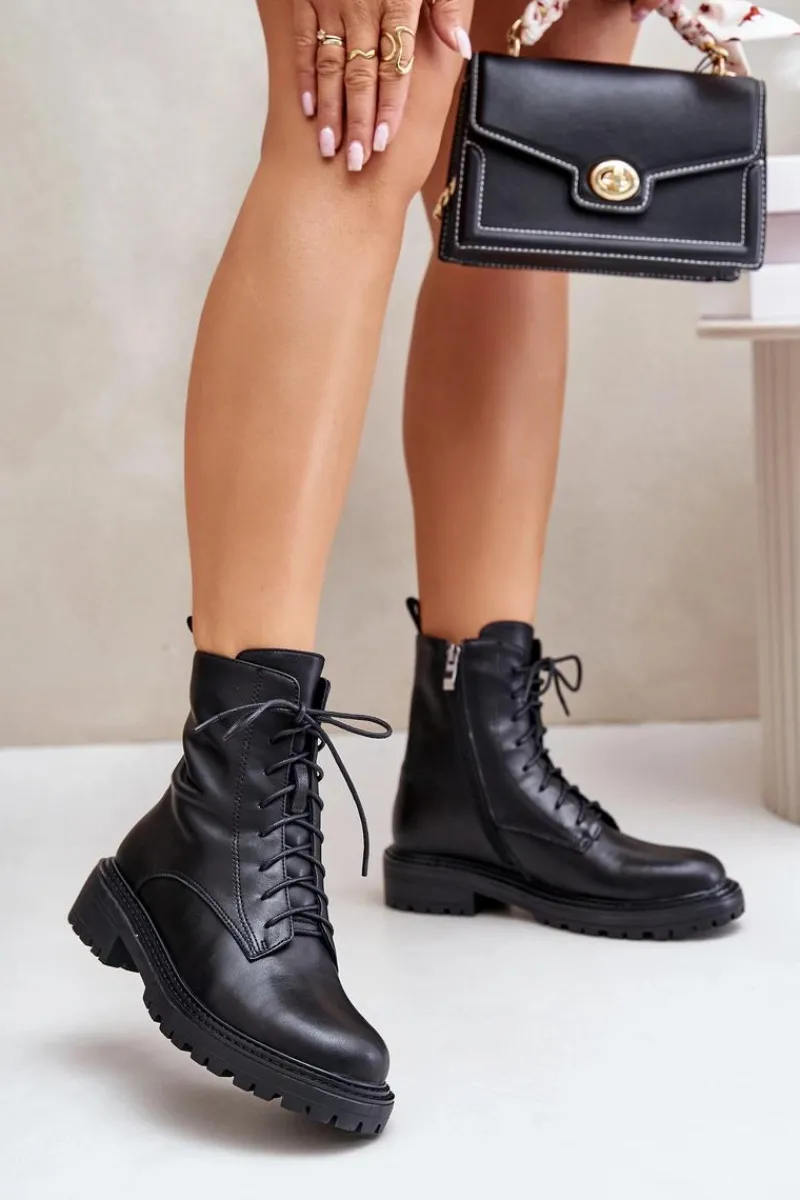 Online Evento Skórzane Botki Workery Ocieplane Na Zamek Czarne Elosie