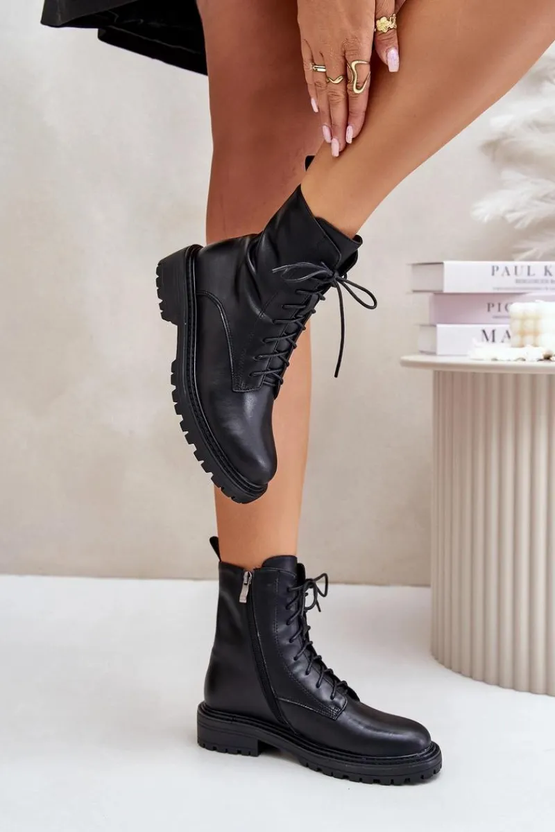 Online Evento Skórzane Botki Workery Ocieplane Na Zamek Czarne Elosie