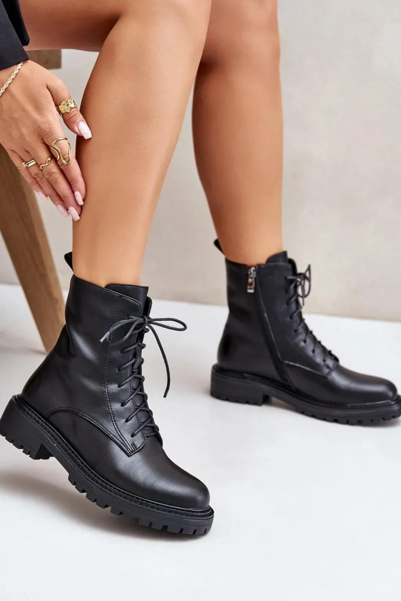 Online Evento Skórzane Botki Workery Ocieplane Na Zamek Czarne Elosie