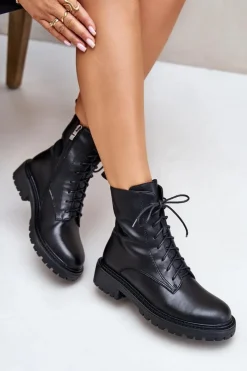 Online Evento Skórzane Botki Workery Ocieplane Na Zamek Czarne Elosie