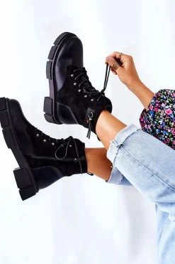 Boto Skórzane Botki Workery Wiązane Czarne Your Way!