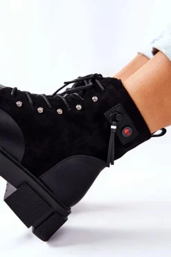 Boto Skórzane Botki Workery Wiązane Czarne Your Way!