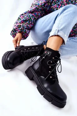 Boto Skórzane Botki Workery Wiązane Czarne Your Way!