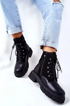 Boto Skórzane Botki Workery Wiązane Czarne Your Way!