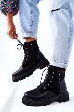 Boto Skórzane Botki Workery Wiązane Czarne Your Way!
