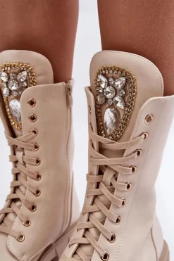 Botki Sznurowane|Brązowe I Beżowe Botki><noscript><img width=