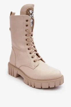 Botki Sznurowane|Brązowe I Beżowe Botki><noscript><img width=