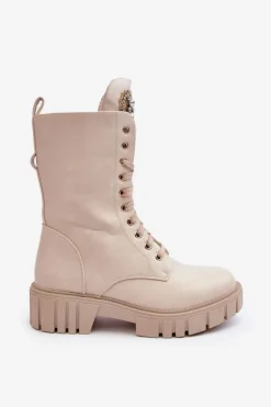 Botki Sznurowane|Brązowe I Beżowe Botki><noscript><img width=