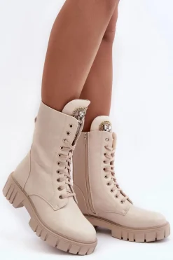 Botki Sznurowane|Brązowe I Beżowe Botki><noscript><img width=