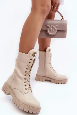 Botki Sznurowane|Brązowe I Beżowe Botki><noscript><img width=