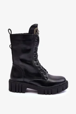 Discount Boto Skórzane Botki Workery Z Biżuteryjną Ozdobą Czarne Marx