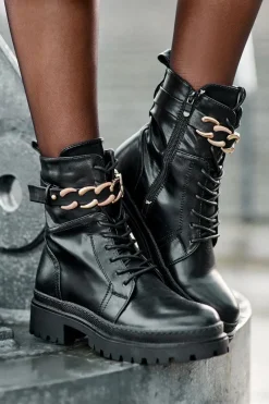 Clearance Skórzane Botki Workery Z Ozdobnym Paskiem Czarne Enili Damskie Czarne Botki|Botki Płaskie