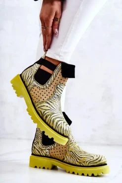 Botki Wiosenne|Botki Maciejka>Maciejka Skórzane Botki Wsuwane 05324-07 Żółte