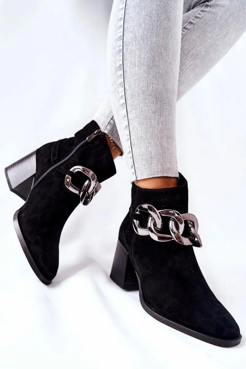 Online Laura Messi Skórzane Botki Z Łańcuchem Czarne 2345