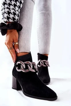 Online Laura Messi Skórzane Botki Z Łańcuchem Czarne 2345