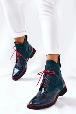 Online Boto Skórzane Botki Z Krokodylim Wzorem Zielone Cheyenne