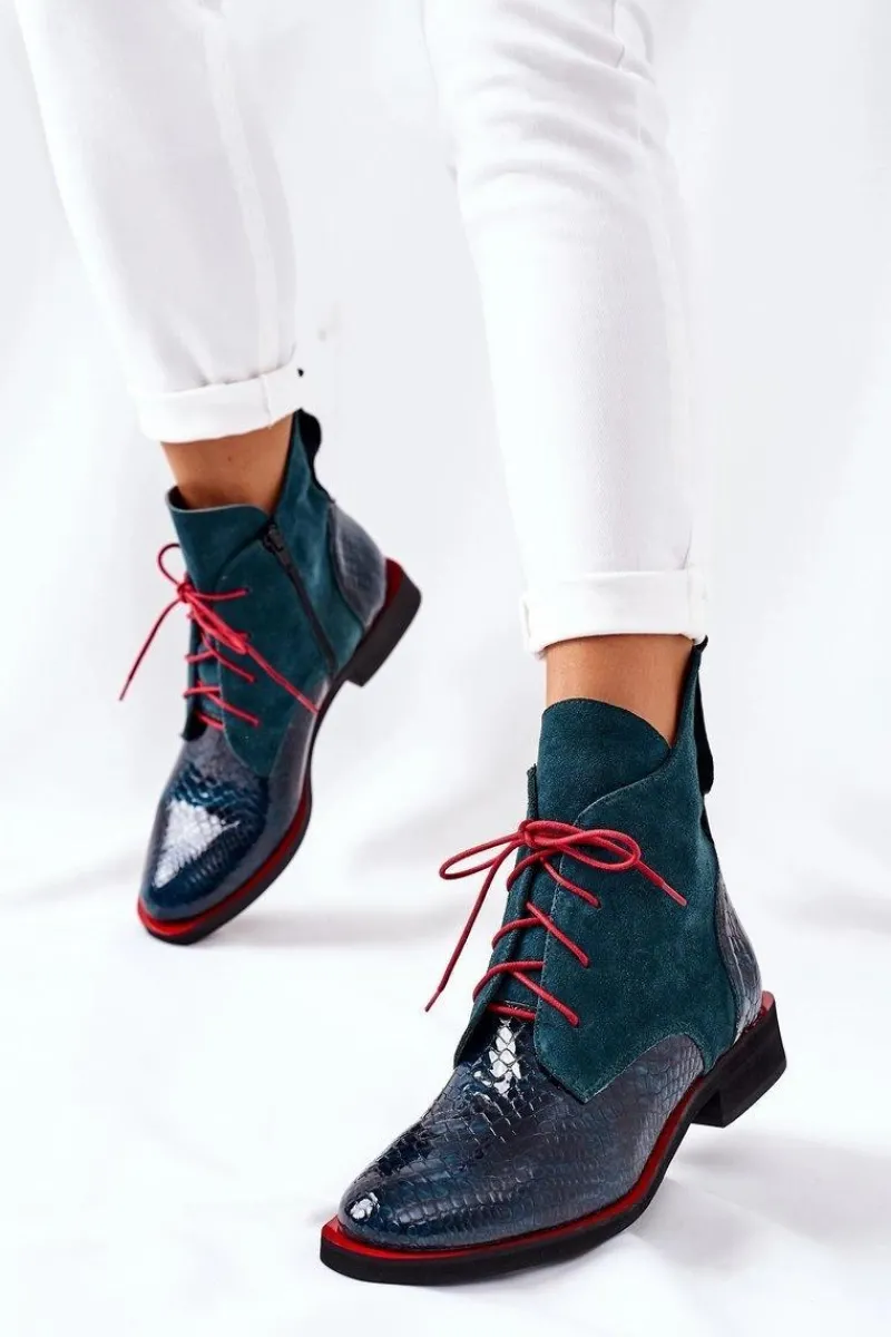 Online Boto Skórzane Botki Z Krokodylim Wzorem Zielone Cheyenne