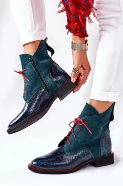 Online Boto Skórzane Botki Z Krokodylim Wzorem Zielone Cheyenne