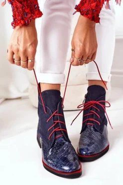 Online Boto Skórzane Botki Z Krokodylim Wzorem Granatowe Cheyenne