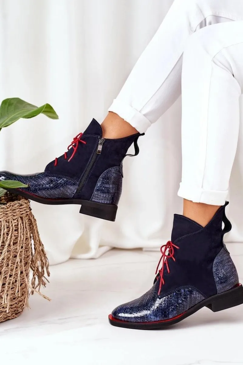 Online Boto Skórzane Botki Z Krokodylim Wzorem Granatowe Cheyenne