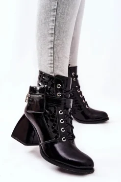 New Boto Skórzane Botki Z Nerką Czarne Cannie