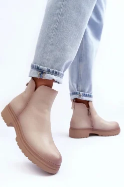 Best Buty damskie Vinceza Skórzane Botki Z Niską Cholewką Beżowe Foteini