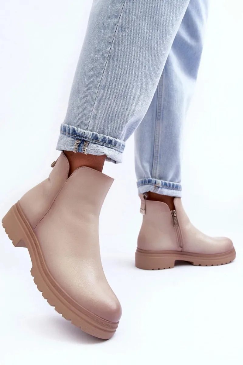 Best Buty damskie Vinceza Skórzane Botki Z Niską Cholewką Beżowe Foteini