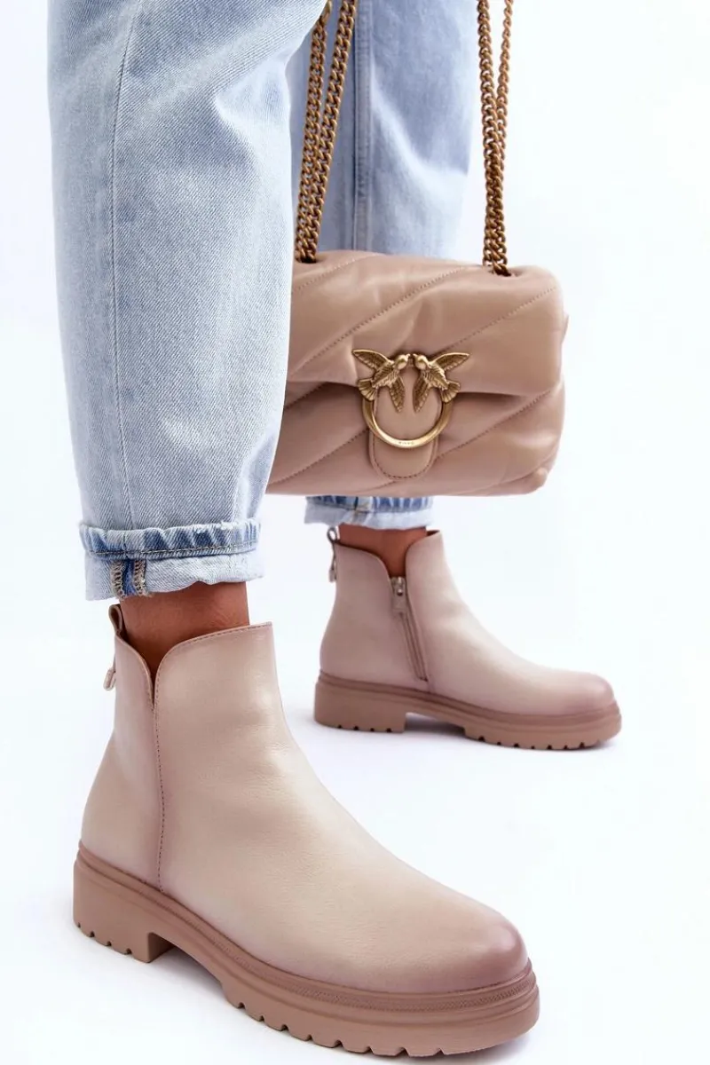 Best Buty damskie Vinceza Skórzane Botki Z Niską Cholewką Beżowe Foteini