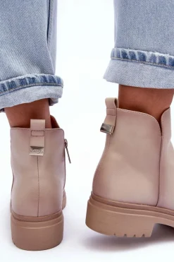 Best Buty damskie Vinceza Skórzane Botki Z Niską Cholewką Beżowe Foteini
