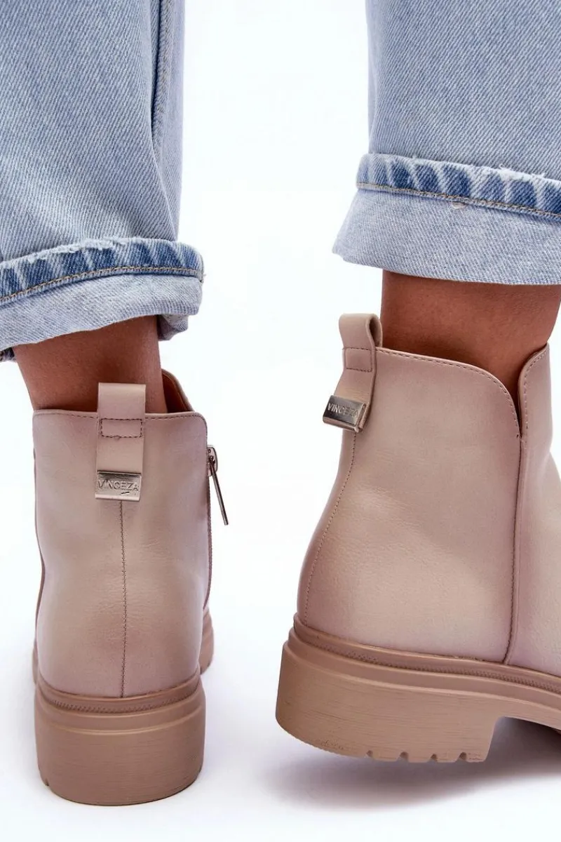 Best Buty damskie Vinceza Skórzane Botki Z Niską Cholewką Beżowe Foteini